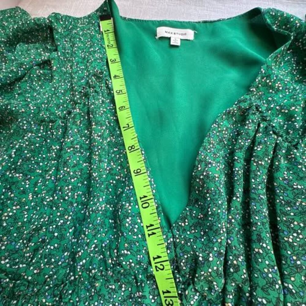 Max Studio Dress Women's Small Green Floral Midi Elastic Waist Boho Style - Picture 6 of 10